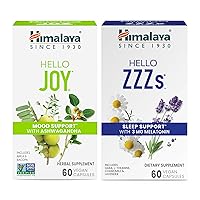 Himalaya Hello Joy with Ashwagandha for Improving Mood and Spirits & Hello ZZZs with Melatonin for Sleep Support, 60 Capsules Each - Bundle