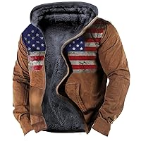 Men's Sherpa-Lined Hooded Fleece Jacket,Aztec Graphic Hoodies Winter Coats Plus Size Zipper Slim Outwear with Pocket