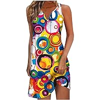 Womens Funny Print Summer Beach Dress 2024 Casual Button Down V Neck Sleeveless Sundress Casual Loose Mini Dress