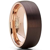 Men's Women's Chocolate Brown and Rose Tone Tungsten Carbide Wedding Band Ring, brushed dome Comfort Fit 8mm