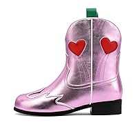 Kids Cowboy Boots Girls Mid Calf Cowgirl Western Boots Round Toe Pull on Splicing Riding Shoes for Little Kid/Big Kid