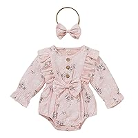 Girl Summer Outfits Sleeve Ruffles Baby Infant Printed Long Romper Floral Preemie Clothing for Girls