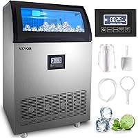 VEVOR Commercial Ice Maker Machine 265LBS/24H, 750W Stainless Steel Ice Machine with 55LBS Storage Capacity, 126 Ice Cubes Ready in 11-15Mins, Includes Water Filter and Connection Hose