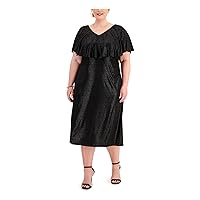 Connected Apparel Womens Stretch Flutter Sleeve V Neck Midi Cocktail A-Line Dress