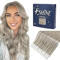 Fshine Tape in Hair Extensions Human Hair 14 Inch Dirty Blonde with Platinum Blonde Tape in Hair Extensions 20PCS 50g Invisible Tape in Hair Extensions Human Hair