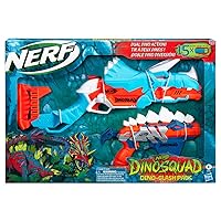 NERF DinoSquad Dino-Clash Pack, Includes 2 Blasters, 15 Elite Darts, Dart Storage, Triceratops and Stegosaurus Dinosaur Designs