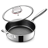 Saute Pan,Hybrid Non Stick 3 Quart Saute pan,PFOA Free Cookware,Stainless Steel skillet,10 inch Deep Frying Pans with Lid,Dishwasher and Oven Safe,Works on Induction,Ceramic and Gas Cooktops