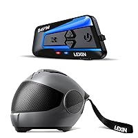 LEXIN B4FM 10 Riders Motorcycle Bluetooth Headset, Bundle with Model S Wireless Bluetooth Speaker, Helmet Style Portable Speaker, Powerful Loud Stereo Speakers, Grey