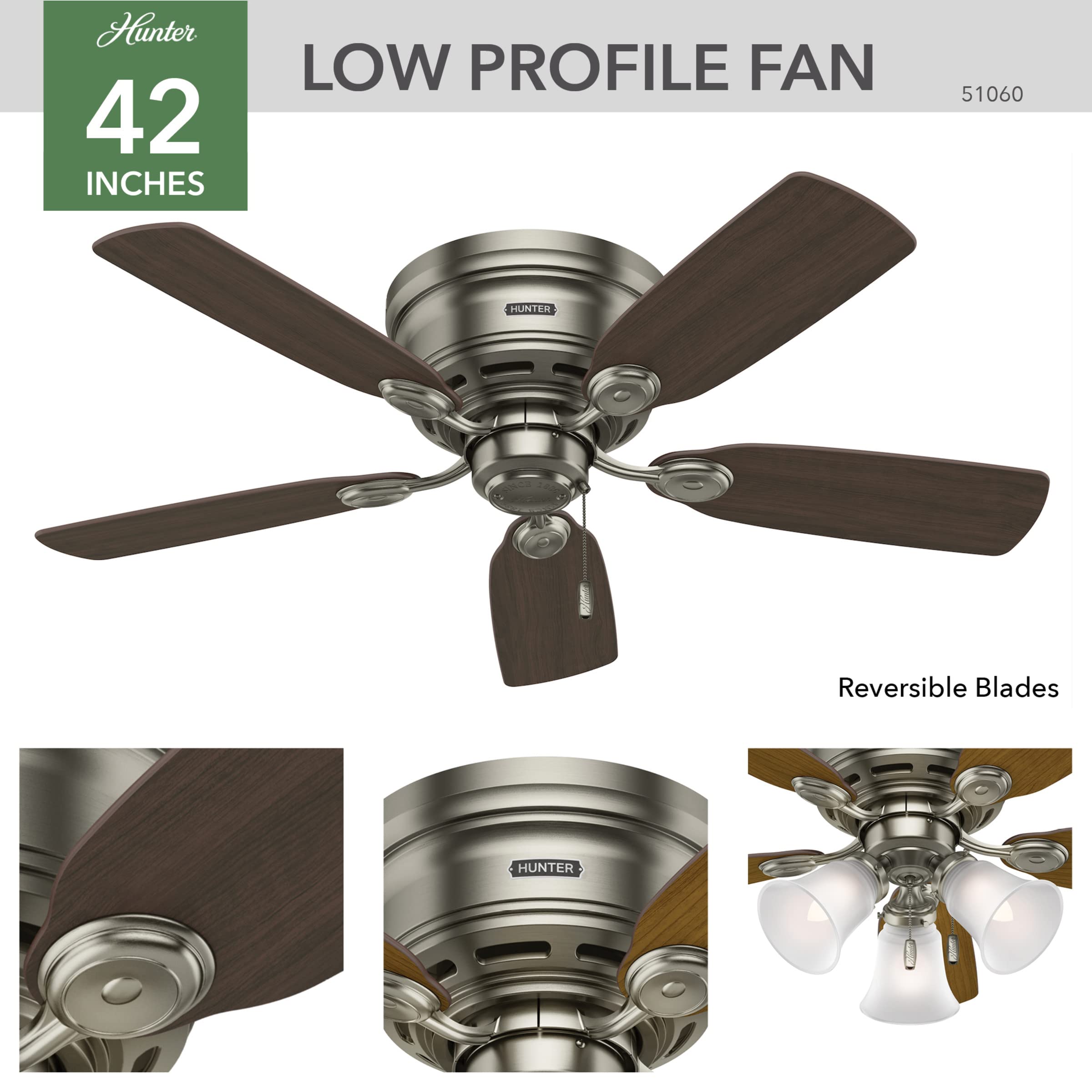 Hunter Fan Company 51060 Hunter Indoor Low Profile IV Ceiling Fan with Pull Chain Control, 42