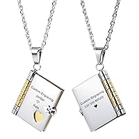 MeMeDIY Personalized Book Pendant Necklace Customized Engraving Name Date for Women Men Best Friend Stainless Steel Adjustable Chain Lover Anniversary Bridesmaid Gift