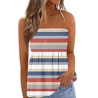 Womens Strapless Bandeau Tank Women Sleeveless Backless Tube Tops Pleated Summer Casual Holiday Tanks Shirt Blouse