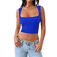 SAMPEEL Womens Square Neck Crop Tops Sleeveless Seamless Going Out Tank Tops Trendy