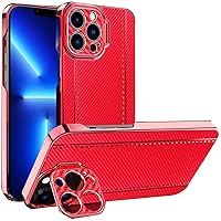 Case for iPhone 13 Pro Max/13 Pro/13/13 Mini with Camera Cover Kickstand, Carbon Fiber Slim Fit Thin Polycarbonate Protective Anti-Scratch Shockproof Cover (Color : Red, Size : 13 6.1