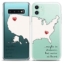 Matching Couple Cases Compatible for Samsung S23 S22 Ultra S21 FE S20 Note 20 S10e A50 A11 A14 Distance Love Clear Relationship Map Gift Girlfriend Quote Silicone Cover Anniversary Heart Slim