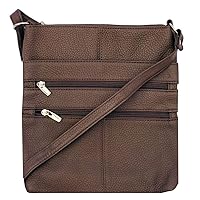 SILVERFEVER Genuine Leather 2 Zip Crossbody Traveler Handbag Purse Organizer (Brown)