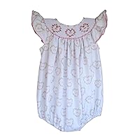 Carouselwear Baby Girls White and Pink Bubble Spring Summer Romper Hand Smocked Hearts Love