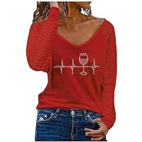 Tshirts for Women Summer Fall V Neck Love Graphic Loose Fit Long Cut Out Eyelet Tops Shirts Women 2024 Fashion
