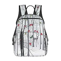 BREAUX Snow Deer Bird Brich Tree Print Large-Capacity Backpack, Simple And Lightweight Casual Backpack, Travel Backpacks