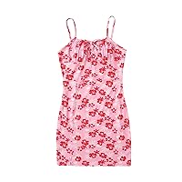 Verdusa Girl's Floral Print Ruched Spaghetti Strap Sleeveless Mini Bodycon Cami Dress