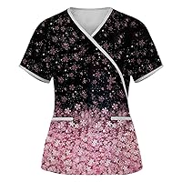 Funny Printed Scrub Tops Women Stretchy Patterned Crew Neck T-Shirt Plus Size Short Sleeve T Shirt Dress Women