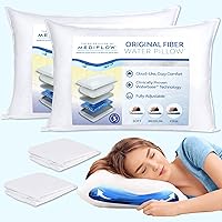 Fiber Water Pillow - Adjustable Pillow for Neck Pain Relief, Pillow for Side, Back, and Stomach Sleepers, The Original Inventor of The Water Pillow (2 Pillows, 2 Pillow Protectors)