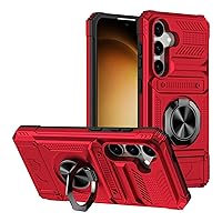 ZIFENGX-Shockproof Case for Samsung Galaxy S24ultra/S24plus/S24, Wallet Case with Credit Card Holder Ring Stand Case Support Vehicle Magnetic Suction (S24 Ultra,Red)