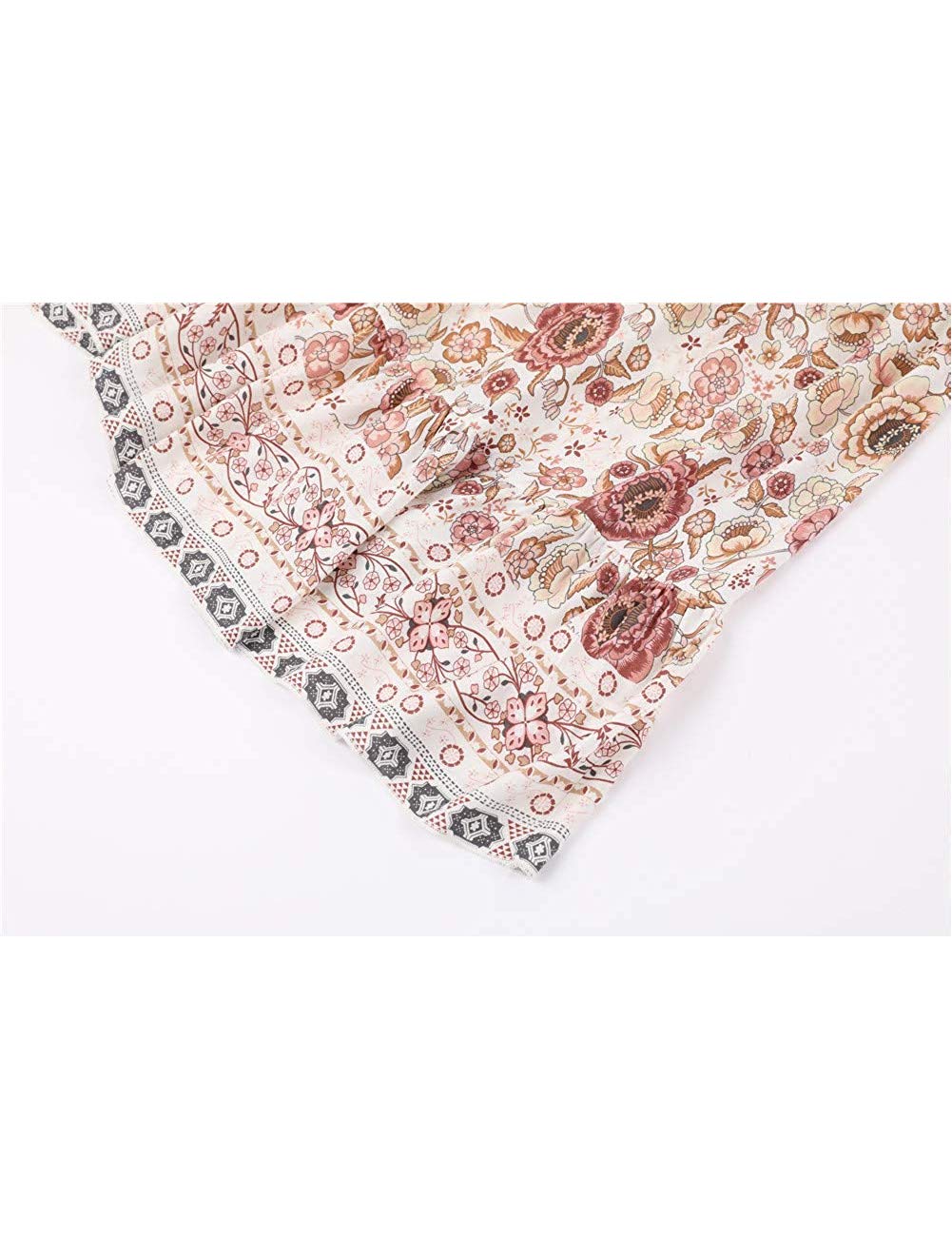 MEROKEETY Women's Boho Floral Print Elastic High Waist Pleated A Line Midi Skirt