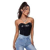 Women's Tops Crocodile Embossed Tube Top Sexy Tops for Women (Color : Black, Size : Small)