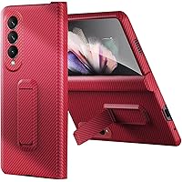 Case for Samsung Galaxy Z Fold 4, Real Aramid Fiber Phone Cover, Built-in Screen Protector and Kickstand, Super Light and Thin, Strong Impact Resistance Case for Z Fold 4 5G,Red