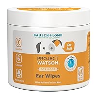 Bausch + Lomb Dog Ear Wipes, Gentle pH Balanced Formula to Help Soothe, Cleanse & Moisturize, Contains Aloe Leaf Juice, Fragrance Free, 45 Pre-Moistened Textured Wipes