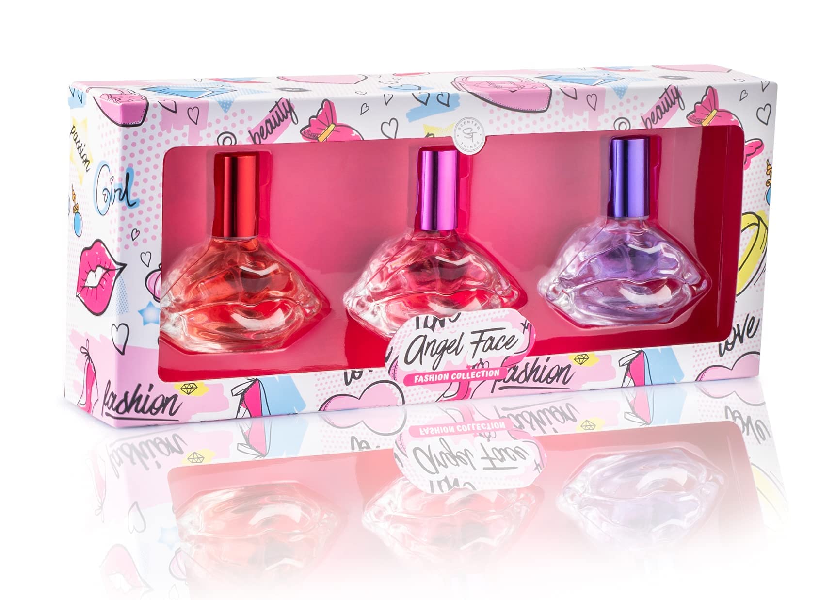 SCENTED THINGS Angle Face Body Spray Girl Perfume, Eau De Parfum Teen Girl Gifts, Kissing-Lips Shaped Perfume 3 Piece Set