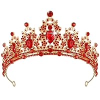 Tiaras for Women, Didder Red Crystal Tiara Crowns for Women, Gold Crown Tiaras for Girls Princess Crown Wedding Tiaras and Crowns for Women Brides Birthday Party Christmas Prom