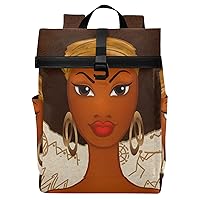 ALAZA Portrait Of African American Black Woman Large Laptop Backpack Purse for Women Men Waterproof Anti Theft Roll Top Backpack, 13-17.3 inch