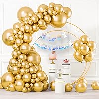 RUBFAC Chrome Gold Balloon Kit and Pre-Strung Iridescent Happy Birthday Banner for Birthday, Wedding, Baby Shower, Graduation Decorations