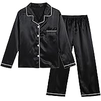 Vopmocld Big Kids Unisex Pjs Set Girls Boys Silk Pajama Sets Satin Clasic Sleepwear Long Sleeve 2 Pieces Button Down Nighty