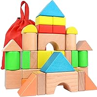 Large Wooden Building Blocks Set - Educational Preschool Learning Toys with Carrying Bag, Toddler Blocks Toys for 3+ Year Old Boy and Girl Gifts