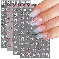 Bow Nail Art Stickers 3D Self-Adhesive Bows Nail Decals 4Sheets Black White Red Pink Heart Bows Nail Sticker French Red Bow Popular Nail Design Supplies for Women DIY Manicure Nail Art Decoration