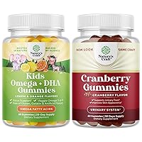 Natures Craft Bundle of Kids DHA Omega 3 Gummies and Adults Natural Cranberry Gummies - for Vision Immunity and Focus Support - for Urinary Tract Health Kidney Support Bladder & Immune Health