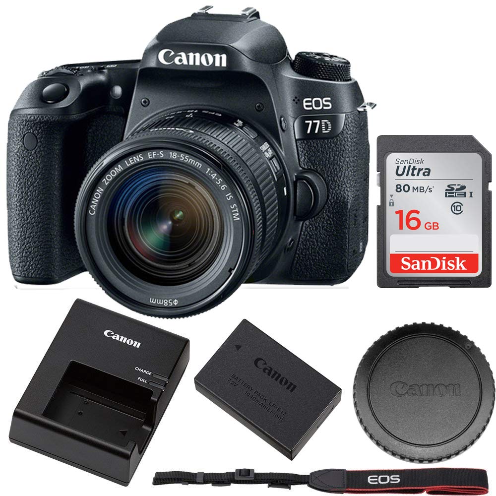 Canon EOS 77D EF-S 24.2MP 18-55 is STM (International Version) + 16GB Memory Card