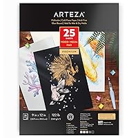 Arteza Mixed Media Sketchbook, 9 x 12 Inches, 25 Sheets, Toned Drawing Paper — White, Cream, Light Gray, Gray, and Black, 122-lb, Cold-Press, Art Supplies for Watercolor Techniques and Dry Media
