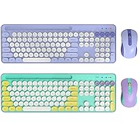 SABLUTE 2 Pack Retro Typewriter Keyboard and Mouse Combo with Phone/Tablet Holder, Cute Colorful Keyboard for Computer/Laptop/Windows/Mac - Purple & Green