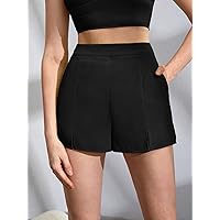 Shorts for Women Shorts Women's Shorts High Waist Split Hem Shorts Shorts (Color : Black, Size : Medium)