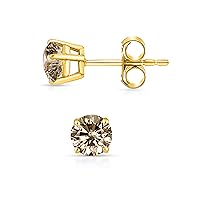 14K Brown Diamond Studs - Yellow and White Gold Earrings for Women (0.25CTTW - 1.00 CTTW)