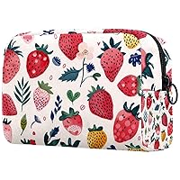 Summer Strawberry Cosmetic Travel Bag Large Capacity Reusable Makeup Pouch Toiletry Bag for Teen Girls Women 18.5x7.5x13cm/7.3x3x5.1in