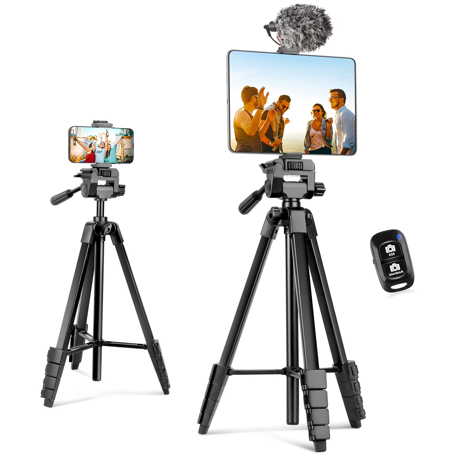 Aureday Phone Tripod Stand, 64” Extendable Cell Phone&Camera Tripod with Wireless Remote and Phone Holder, Aluminum iPad Tripod for Video Recording/Selfies/Live Stream/Vlogging
