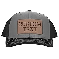 Custom Engraved C112 Trucker Hat - Your Text Here - Personalized Text - Dk Brown Leather Patch CP07
