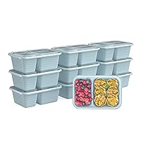 Prep - 2-Compartment Snack Containers with Custom-Fit Lids - Reusable, Microwaveable, Durable BPA -Free, Freezer and Dishwasher-Safe Meal Prep Food Storage - 10 Trays & 10 Lids (Sky)