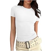 Today'S Deals Cheap Stuff Under 1 Dollar Bodycon T-Shirt For Women Sexy Ribbed Cropped Tops Short Sleeve Summer Going Out Shirts Slim Fit Y2K Crop Blouses Women Casual