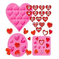 Heart Silicone Fondant Candy Mold Easy Release Chocolate Mold Cake Trays for Valentine's Day Mousse Cake Baking, French Dessert, Jello, Pastry, Brownie, Ice Cube, Soap 3Pcs