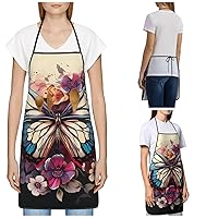 Apron for Women Men Waterpoof Aprons Butterfly Flower Adjustable Bib Work Aprons for Dishwashing